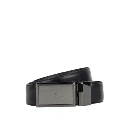 Louis Philippe Black Leather Solid Waist Belt for Men-picture-21