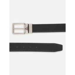 Louis Philippe Black Leather Textured Reversible Belt for Men image 3