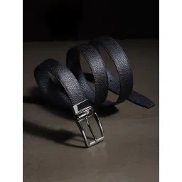 Louis Philippe Black Leather Textured Reversible Belt for Men image 1