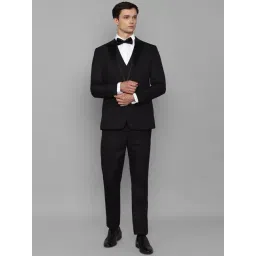 Louis Philippe Black Slim Fit Self Pattern Three Piece Suit-picture-35