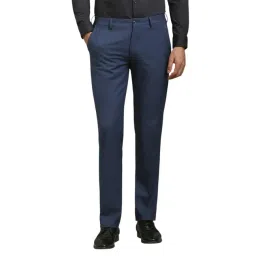 Louis Philippe Blue Blended Slim fit Solid Trousers-picture-20