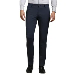 Louis Philippe Blue Blended Slim fit Solid Trousers-picture-40