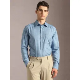 Louis Philippe Blue Cotton Regular Fit Checks Shirt-picture-15