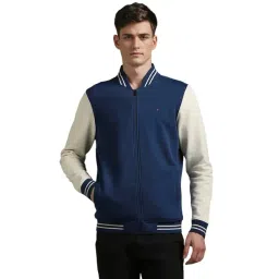 Louis Philippe Blue Cotton Regular Fit Colour Block Sweatshirt-picture-28