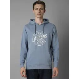 Louis Philippe Blue Cotton Regular Fit Printed Hooded Sweatshirt-picture-33