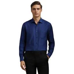 Louis Philippe Blue Cotton Regular Fit Self Pattern Shirt-picture-37