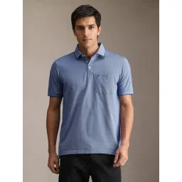 Louis Philippe Blue Cotton Regular Fit Striped Polo T-Shirt-picture-16