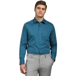 Louis Philippe Blue Cotton Regular Fit Striped Shirt-picture-16