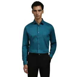 Louis Philippe Blue Cotton Slim Fit Self Pattern Shirt-picture-35