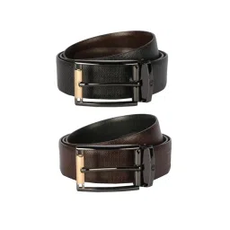 Louis Philippe Brown & Black Leather Reversible Belt for Men-picture-12