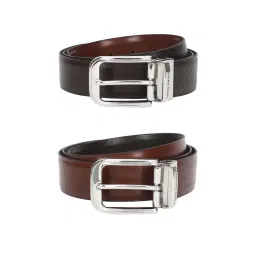 Louis Philippe Brown & Black Leather Solid Reversible Belt for Men-picture-29