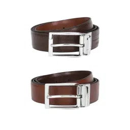 Louis Philippe Brown Leather Textured Reversible Belt for Men-picture-42