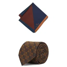 Louis Philippe Brown Printed Tie & Pocket Square - Set of 2-picture-40