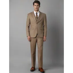 Louis Philippe Brown Slim Fit Checks Three Piece Suits-picture-26