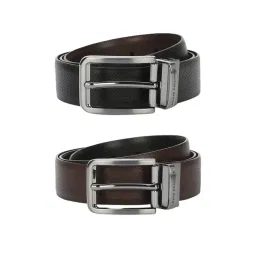 Louis Philippe Brown Textured Reversible Belt for Men-picture-21