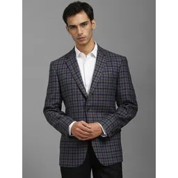 Louis Philippe Checked Notched Lapel Single Breasted Woollen Formal Blazer-picture-25