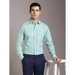 Louis Philippe Checked Spread Collar Cotton Formal Shirt image 1