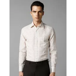 Louis Philippe Classic Fit Checked Spread Collar Linen Formal Shirt-picture-16