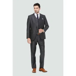 Louis Philippe Dark Grey Regular Fit Self Pattern Three Piece Suit-picture-46