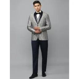 Louis Philippe Gods & Kings Grey Slim Fit Printed Three Piece Suits-picture-36