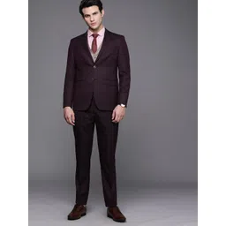 Louis Philippe Gods & Kings Men Maroon Self-Design Slim Fit Single-Breasted 3-Piece Formal Suit-picture-45