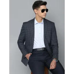Louis Philippe Gods & Kings Navy Blue & Grey Slim Fit Checks Blazers-picture-26