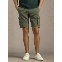 Louis Philippe Green Cotton Slim Fit Cargo Shorts-picture-27