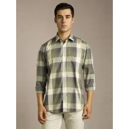 Louis Philippe Green Cotton Slim Fit Checks Shirt-picture-38