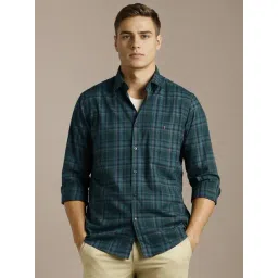 Louis Philippe Green Cotton Slim Fit Chequered Formal Shirt-picture-46