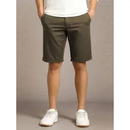 Louis Philippe Green Cotton Slim Fit Shorts-picture-13