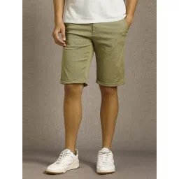 Louis Philippe Green Cotton Slim Fit Shorts-picture-10