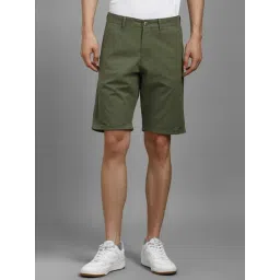 Louis Philippe Green Cotton Slim Fit Shorts-picture-25