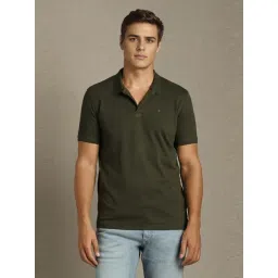 Louis Philippe Green Cotton Slim Fit Texture Polo T-Shirt-picture-42