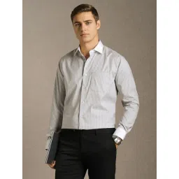 Louis Philippe Grey Cotton Regular Fit Striped Shirt-picture-38