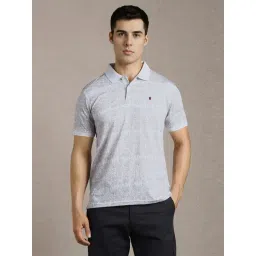 Louis Philippe Grey Cotton Slim Fit Printed Polo T-Shirt-picture-27