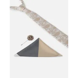 Louis Philippe Grey Embroidered Tie Pocket Square & Lapel Pin Gift Set-picture-11