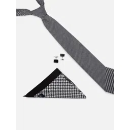 Louis Philippe Grey Embroidered Tie, Pocket Square with Cufflink-picture-37