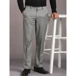 Louis Philippe Grey Slim Fit Checks Formal Trousers-picture-18