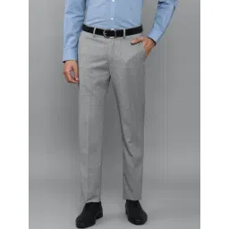 Louis Philippe Grey Slim Fit Checks Trousers-picture-19