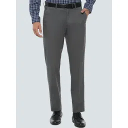 Louis Philippe Grey  Slim Fit Self Pattern Flat Front Trousers-picture-25