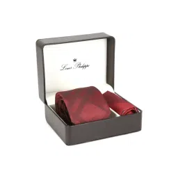 Louis Philippe Maroon Checks Tie & Pocket Square - Pack of 2-picture-44