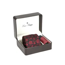 Louis Philippe Maroon Printed Tie & Pocket Square - Pack of 2-picture-24