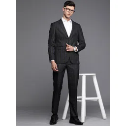 Louis Philippe Men Black Checked Slim-Fit Single-Breasted Two-Piece Formal Suit-picture-11