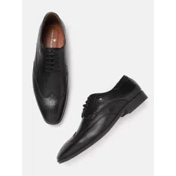 Louis Philippe Men Black Solid Leather Formal Derbys with Perforated Detail-picture-17
