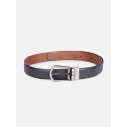Louis Philippe Men Black Textured Formal Italian Leather with Brush Gun Buckle Belt-picture-38