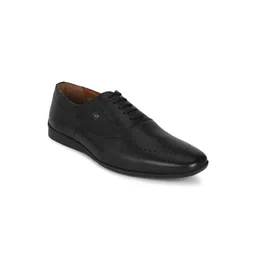 Louis Philippe Men Black Woven Design Leather Formal Oxfords-picture-12