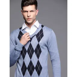 Louis Philippe Men Blue Argyle Pullover-picture-40