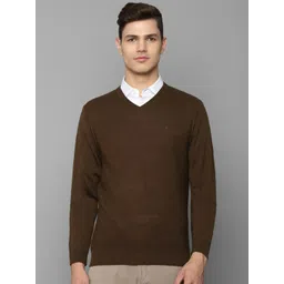 Louis Philippe Men Brown Solid V-Neck Cotton Pullover-picture-38