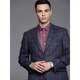 Louis Philippe Men Checked Single Breasted Pure Wool Formal Blazer-picture-15