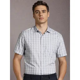 Louis Philippe Men Checked Spread Collar Pure Cotton Formal Shirt-picture-26